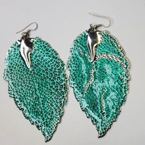 Green Leaf Earrings Statement Earrings Boho Earrings